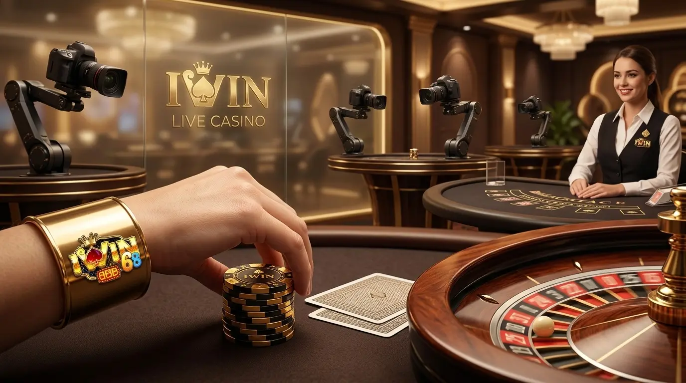 Cận cảnh thao tác lật bài và đặt cược minh bạch dưới hệ thống camera giám sát tại sảnh Casino IWIN.